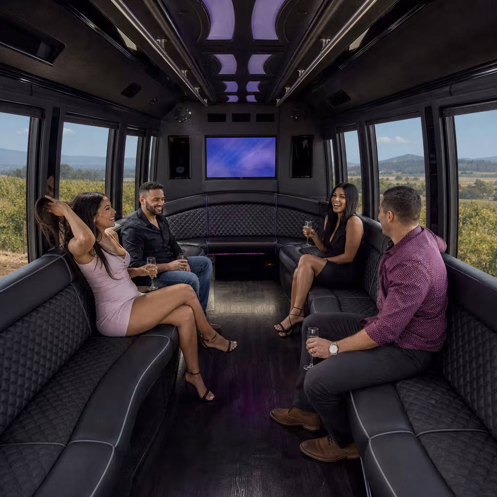 Passenger watching the Boynton Beach scenery during a regional party bus road trip