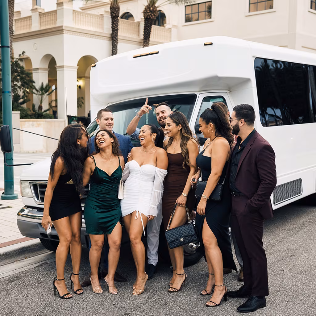 Black Mercedes Sprinter van staged for an Boynton Beach Bachelor & Bachelorette Transportation group