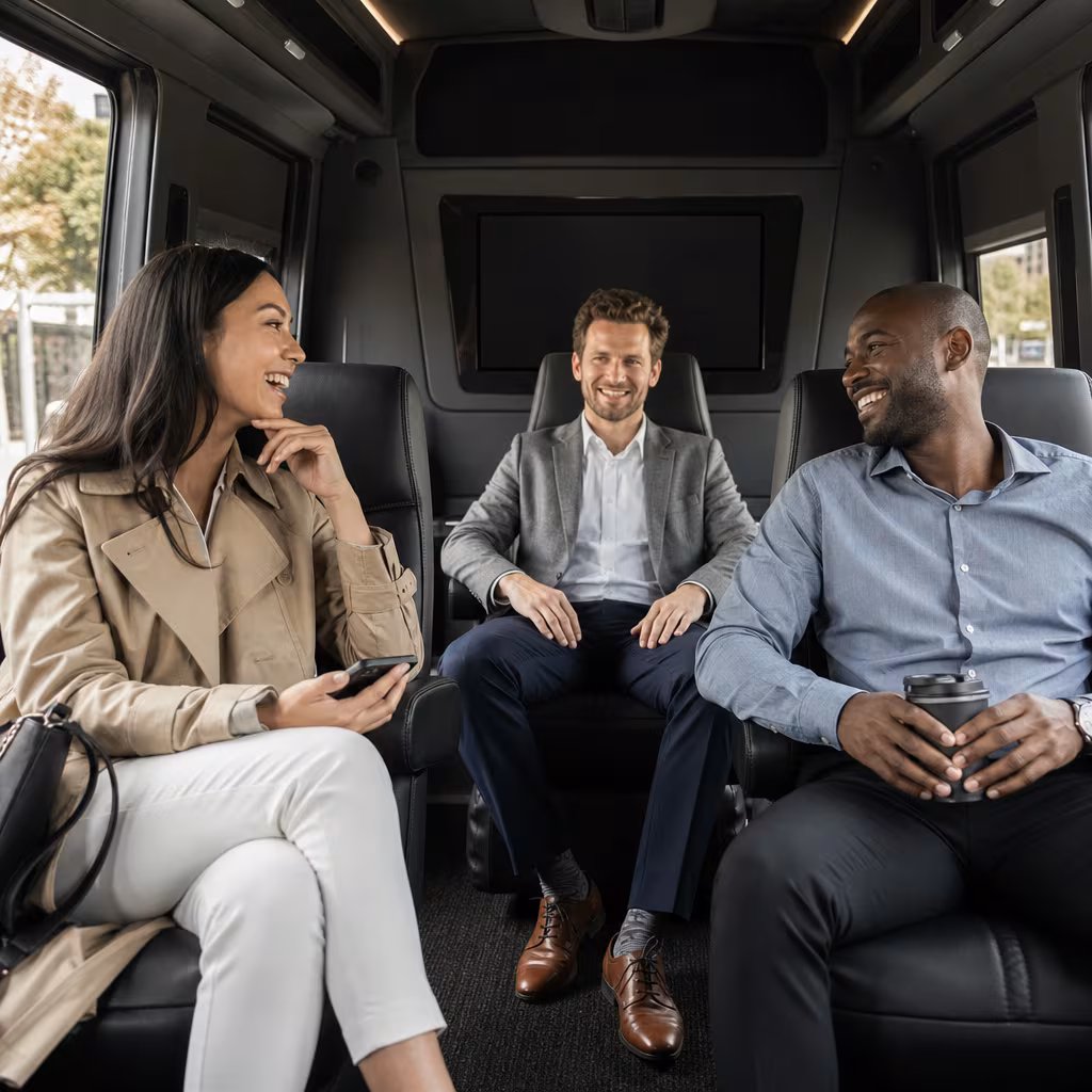 Group boarding a white charter bus for Corporate Transportation transportation in Boynton Beach