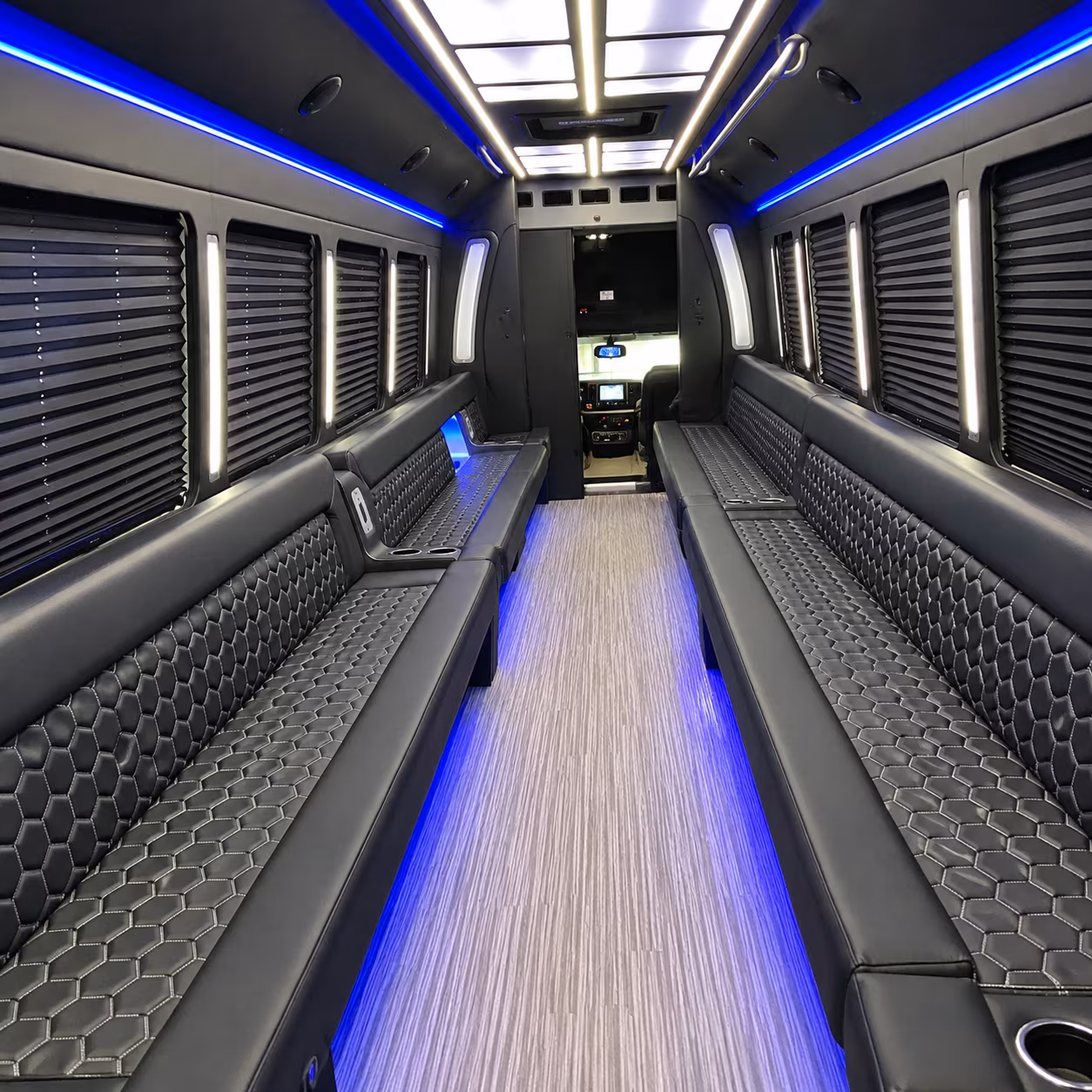 Interior of a party bus rental serving Boynton Beach