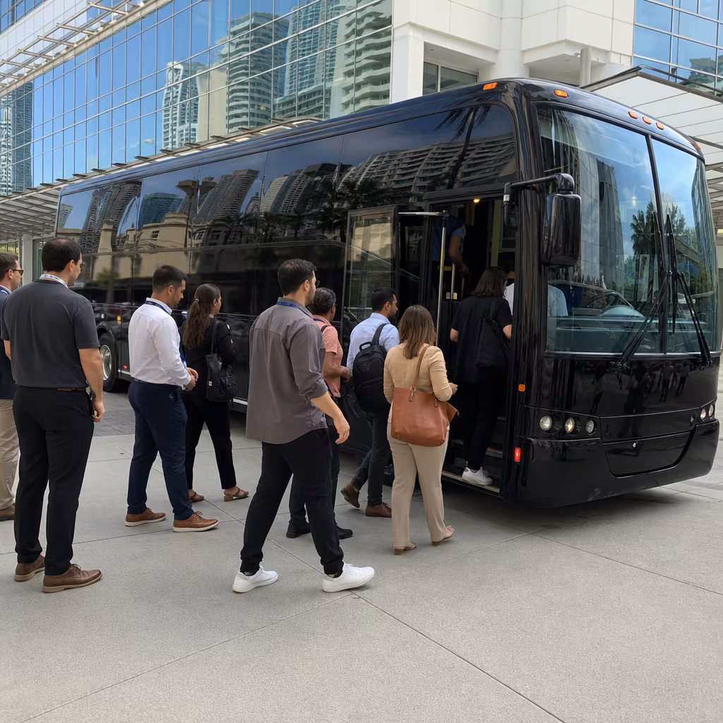 Boynton Beach corporate convention shuttle bus at the convention center