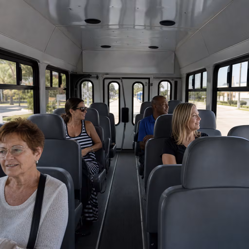 Interior seating of a Boynton Beach minibus on a route