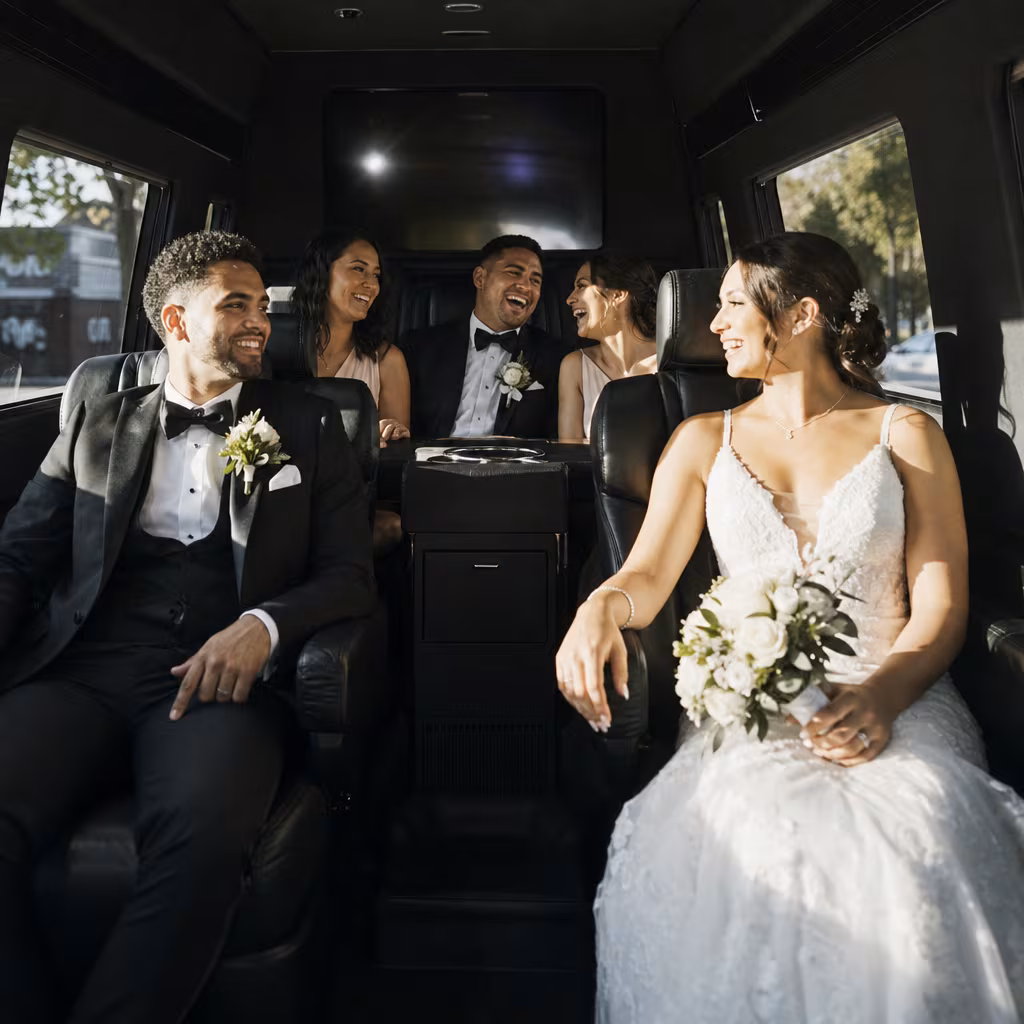 Black Mercedes Sprinter van staged for an Boynton Beach Wedding Transportation group
